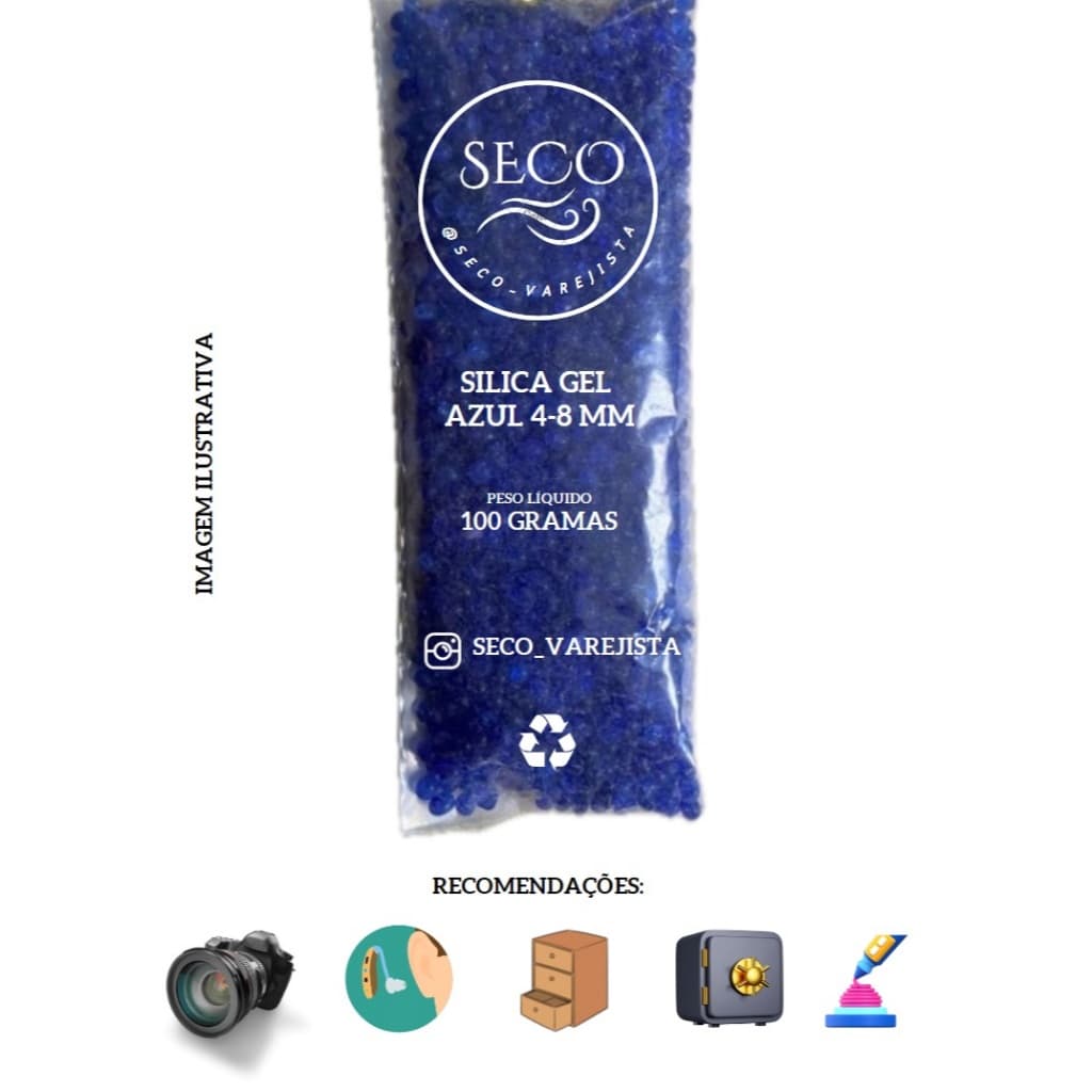 Silica Gel Azul (4 a 8 mm) Dessecante Granel Aparelho Auditivo 100grs