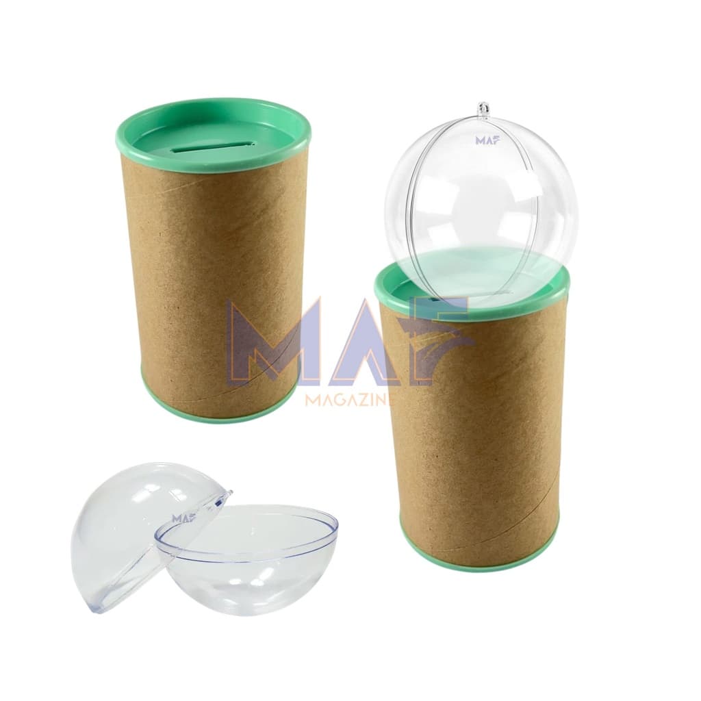 Kit 5 Cofrinho 10x6 - 5 Esfera Bola Acrilica 6,5cm Festa Luxo Cofre Duplo Lembrancinha Luxo