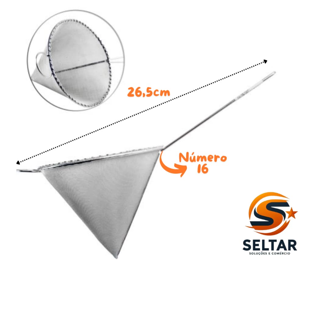 Coador De Óleo De Metal Cone 16CM Peneira Chinoy Metalizada