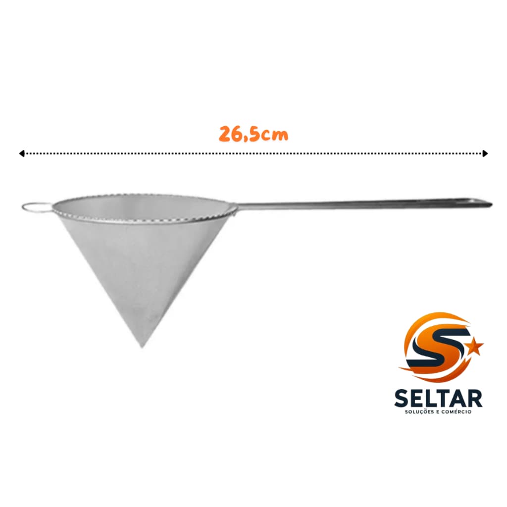 Coador Chinoy Peneira Cônica De Cozinha Com Cabo de Metal para Óleo Tradicional Metalizada