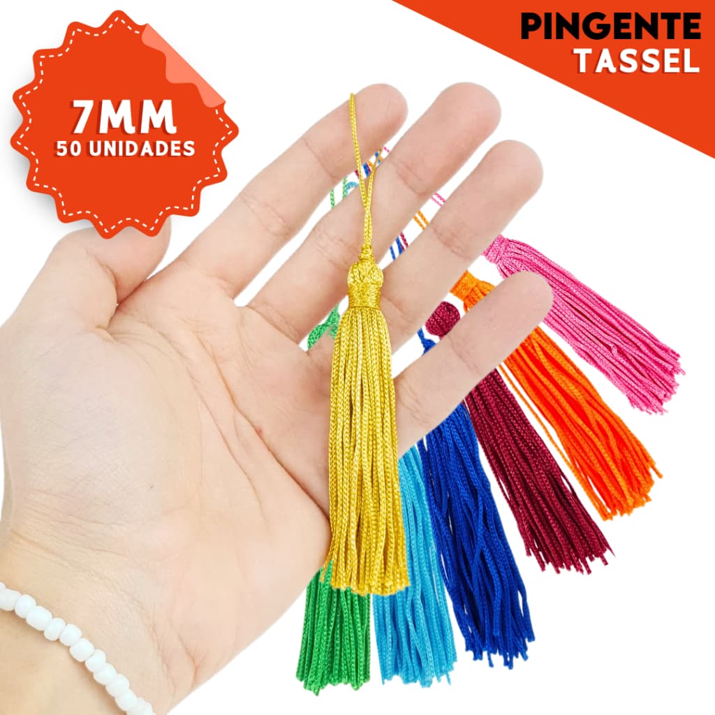 Pingente De Seda Tassel 7 Cm - Franja - Pacote Com 50 Unidades - Diversas Cores - Mazzal