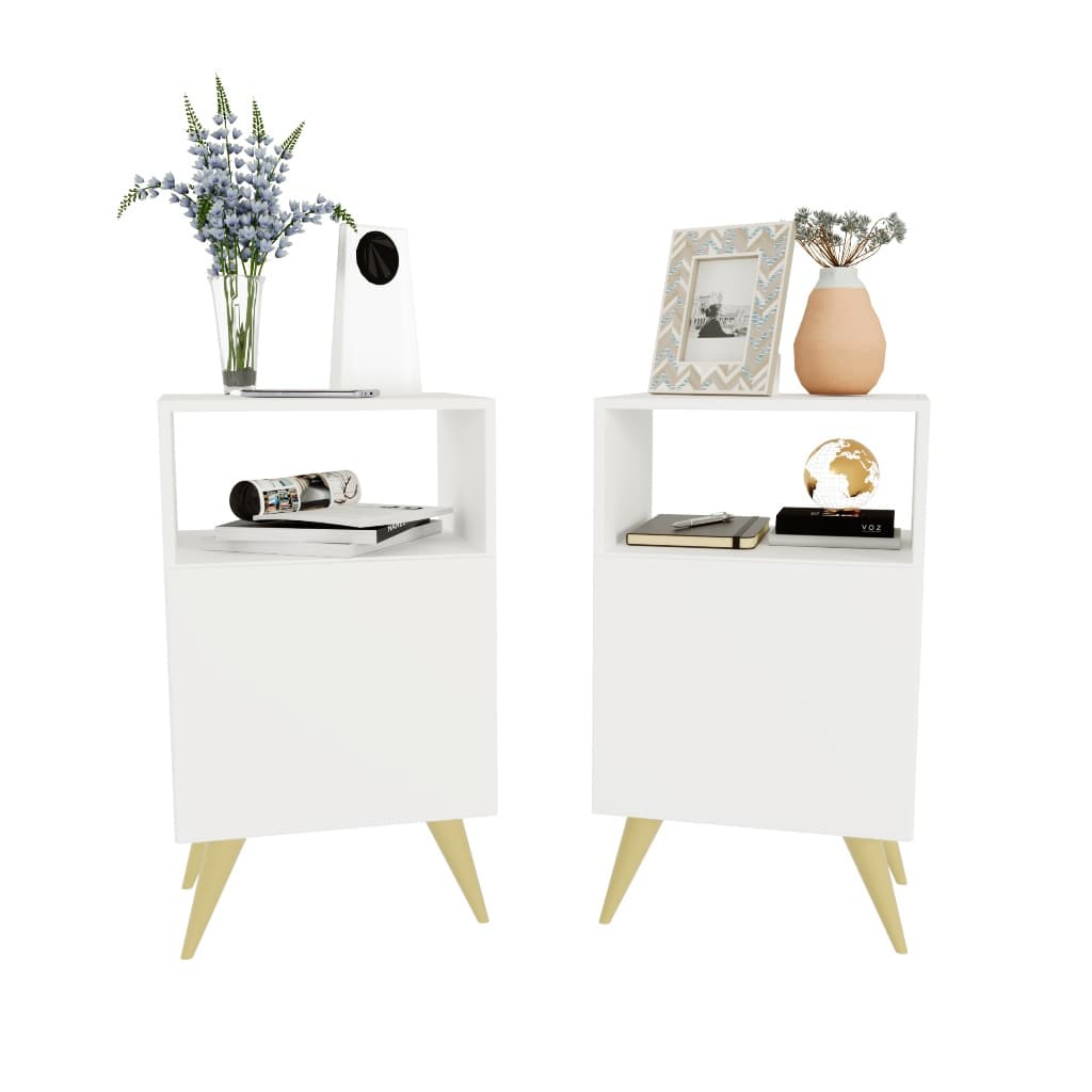 Kit 2 Mesas de Cabeceira Com Porta Retrô Quarto Cama Rapallo Branco