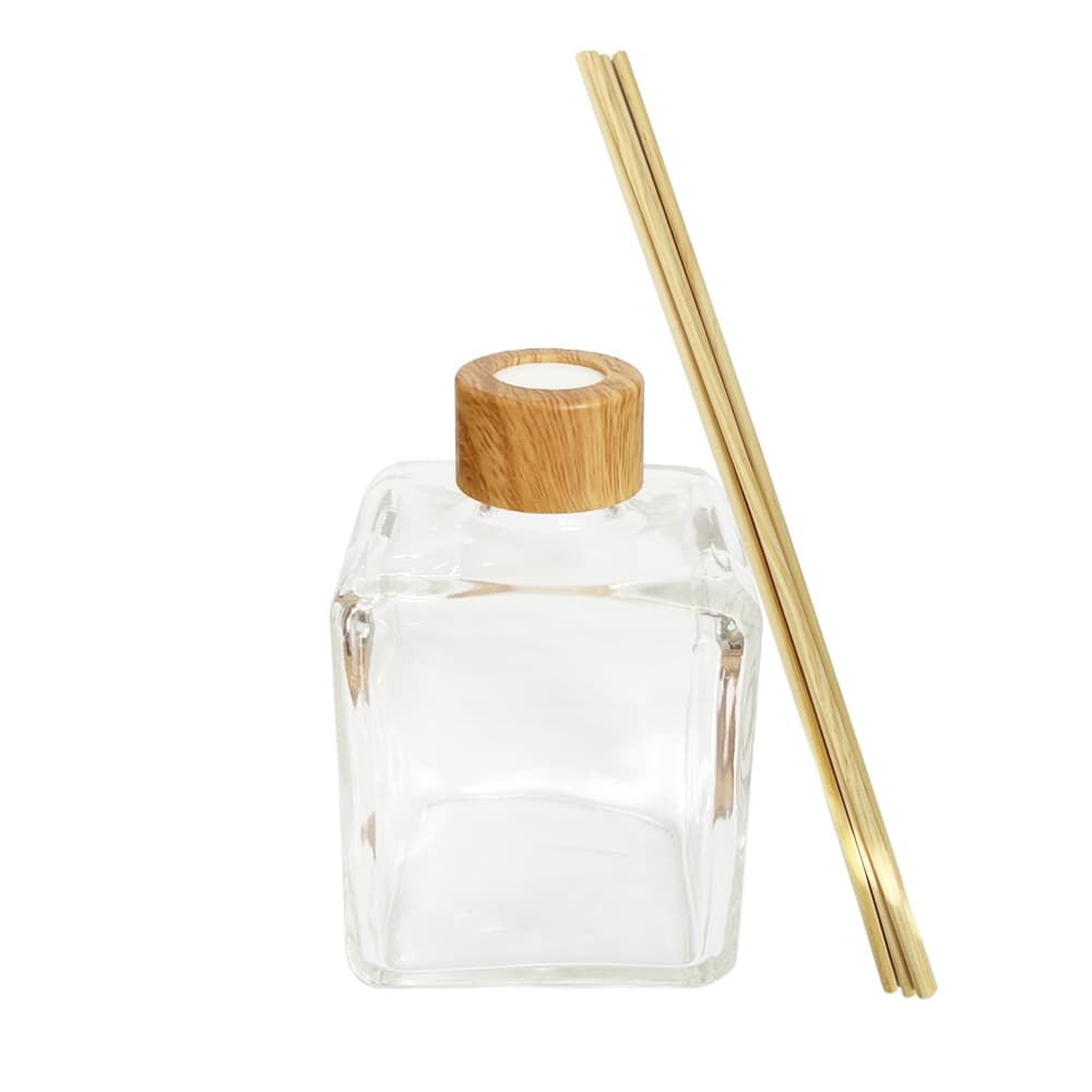 Aromatizador Vidro Cube 250ml C/ Tampa Madeira