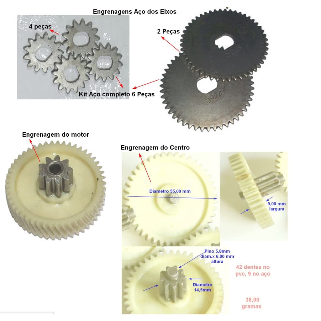 Fragmentadora App-Tech Modelo C1000 Partes -Engr Motor, completa ou s miolo de aço, Conj. Engren. Aço, Engrenagem Centro