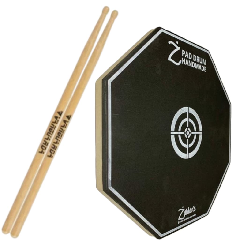 Pad Estudo Bateria 12" Polegadas + Par Baquetas Vanguarda 6a | Kit Iniciante Silencioso