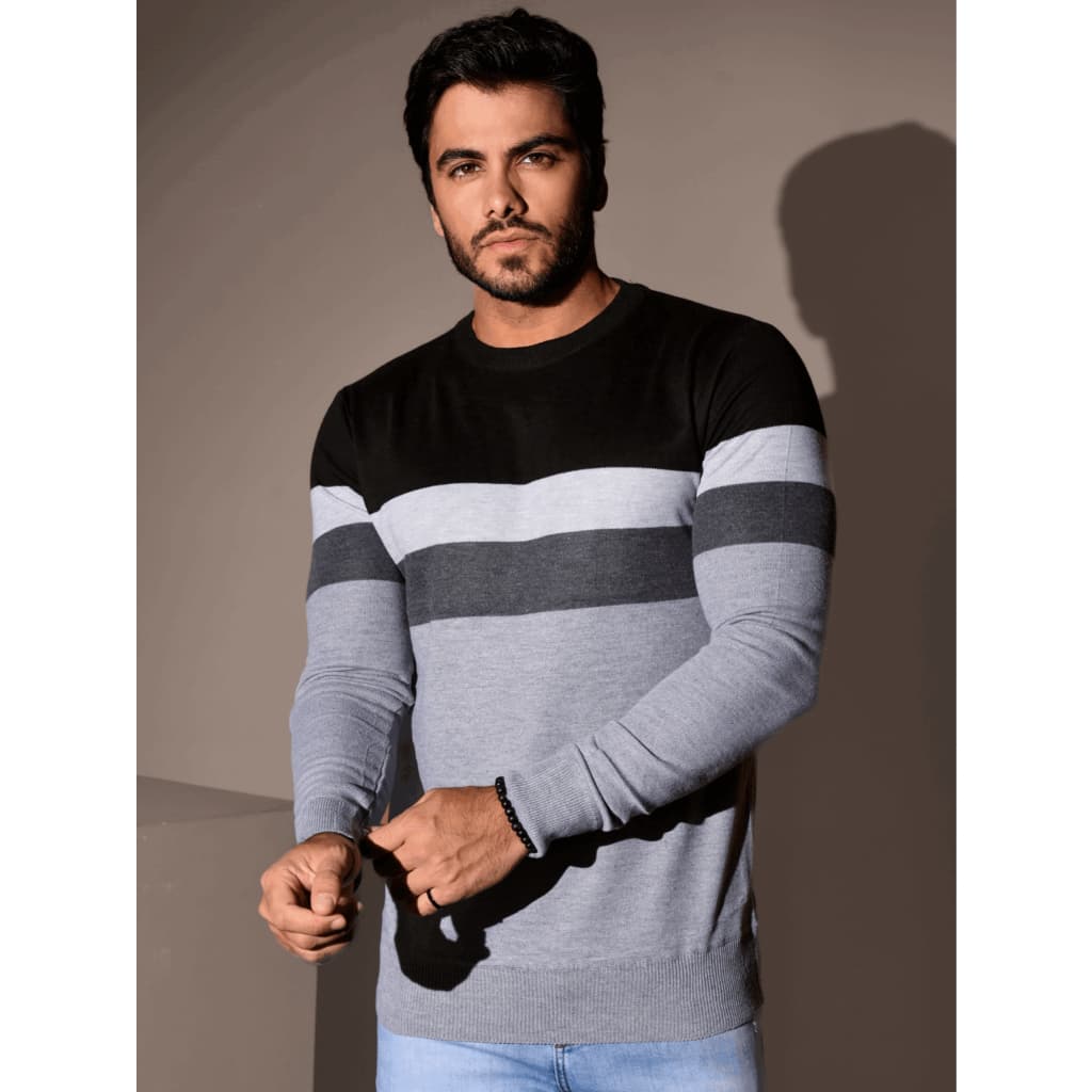 Blusa Frio Masculino Suéter Modal Listrada Gola Redonda Inverno 3RD SD361