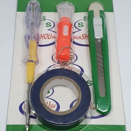 kit manutenção 4 pçs chave teste tenção + estilete + mini lanterna e fita.