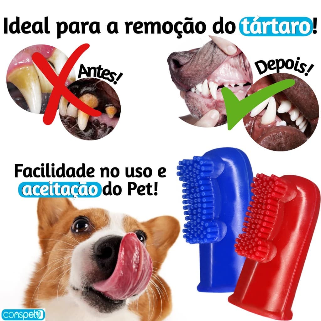 Kit 2 Dedeiras Higiene Bucal Pet Escovinha Dental Escova Dente Cachorro Gato