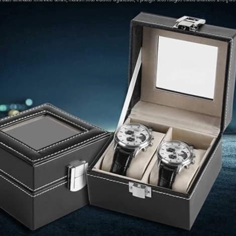 Porta Relógio 2 Lugares Em Recouro Sintético Estojo Organizador Ref: RY-02