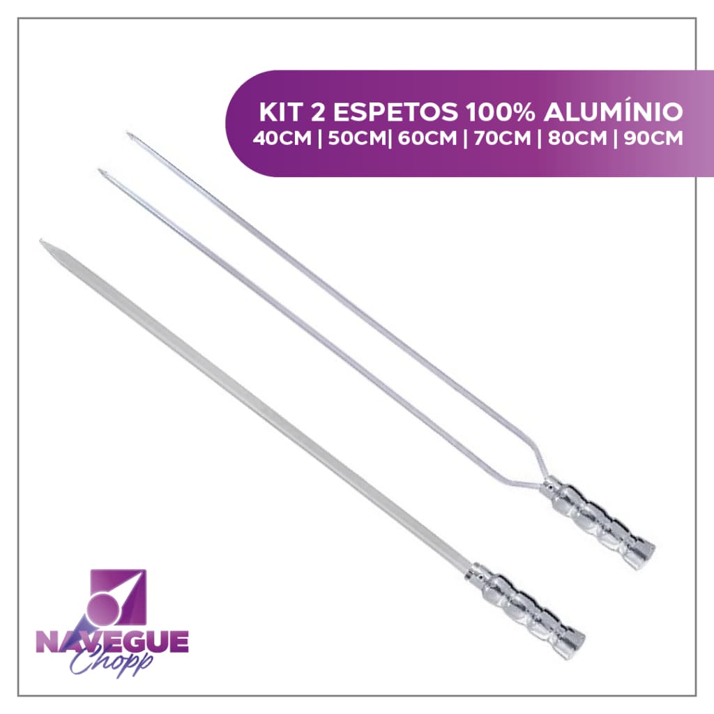 Kit 2 Espeto Churrasco em Alumínio - Duplo e Simples, Alta Qualidade e Fácil Limpeza