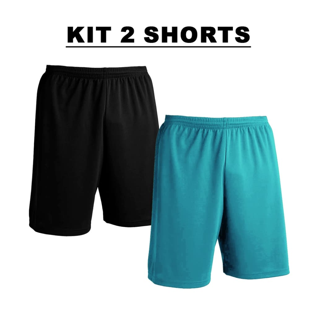Kit 2 Shorts Infantil Basico Liso Sem Estampa Secagem Rapida Preto + Cores Calção de Futebol Bermuda