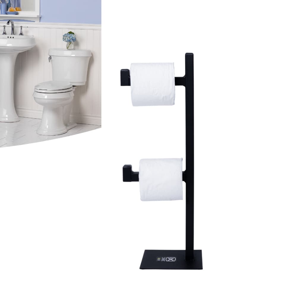 Porta Papel Higiênico Duplo De Chão Preto Com Reserva Ibox