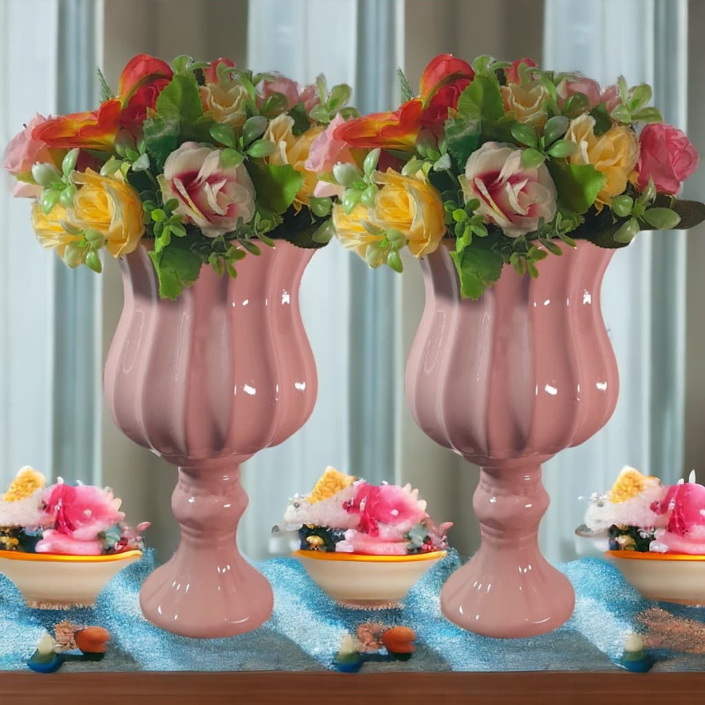Kit Vaso Castiçal Pequeno 2 Unidades Decoração de Festa Cerâmica Arranjo para flores artificial 21x10,5