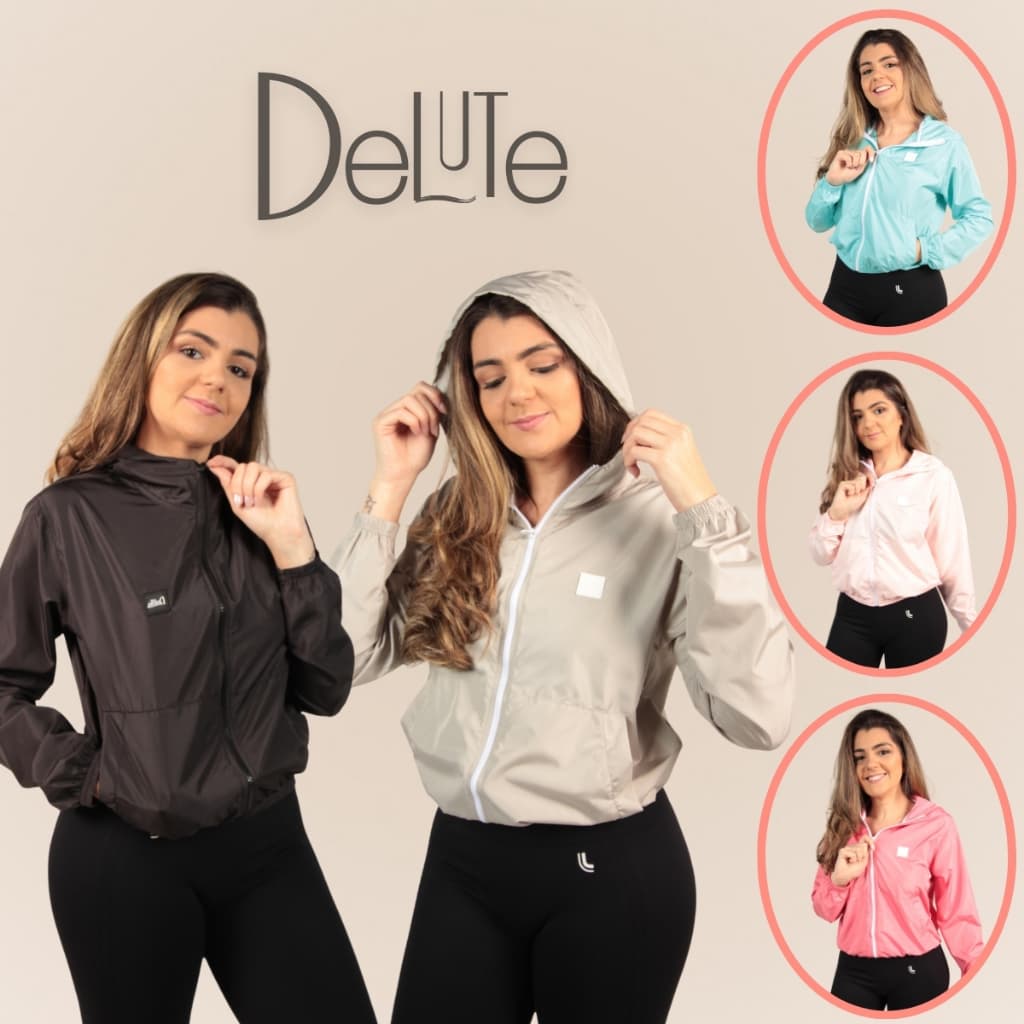Jaqueta Feminina Delute Adulto Corta Vento sem Forro Esportiva Ultra Leve Resistente à Água Lisa