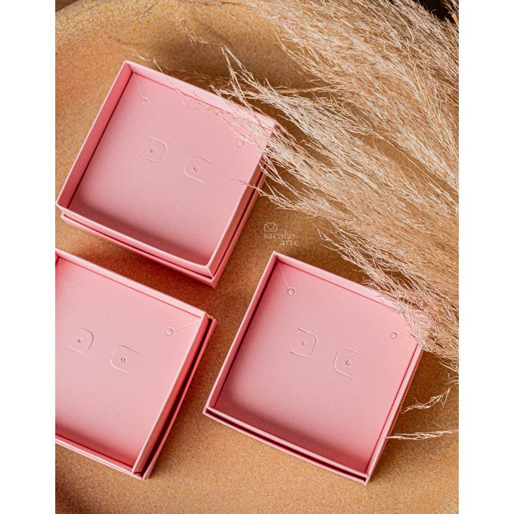 50 Caixa de Joias de Papel Rosa com Berço - 7,5cm x 7,5cm x 3,5cm