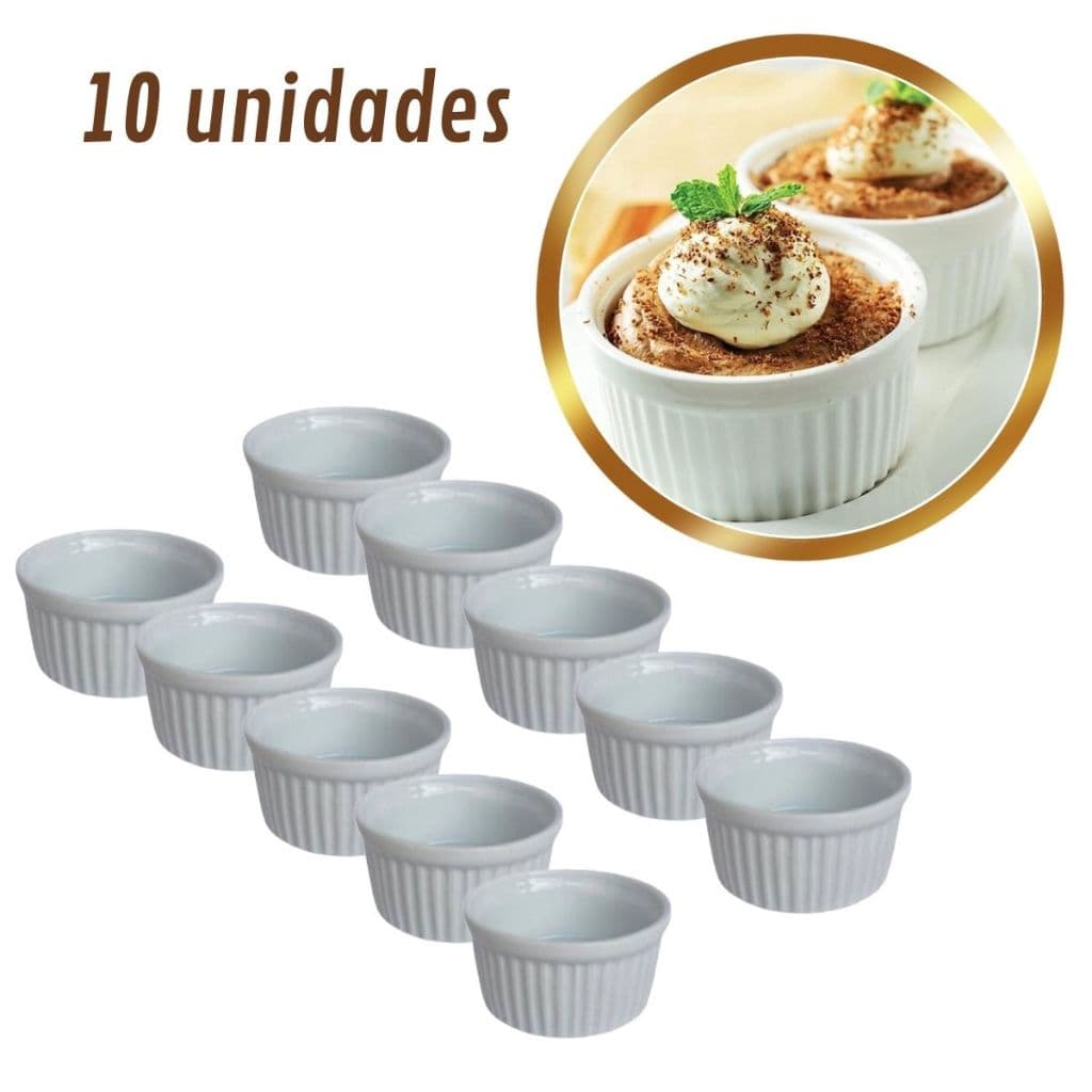Kit c/10 Ramekin  De Porcelana Pequeno 40ml Resistente Top Molhos Temperos Doces