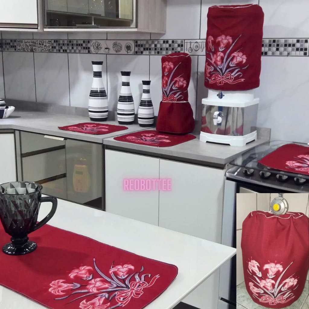 Kit De Pano De Cozinha 7 Peças Cores Variados Estampados Jogo De Cozinha Tecido Oxford Capa Protetor