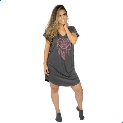 Camisola Feminina Pijama Manga Curta Confortável Para Dormir