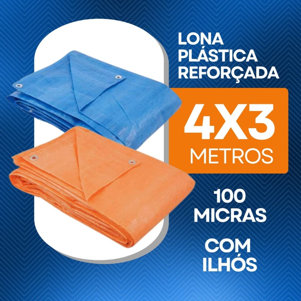 Lona Encerado Multiuso Polietileno Impermeável 4x3m 100 Micras Azul com Ilhós