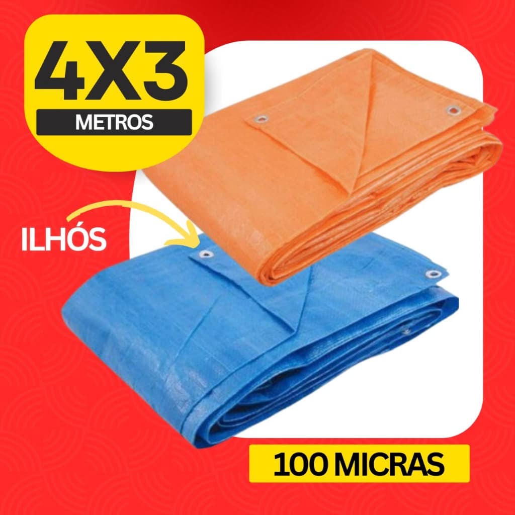Lona Azul Grande 3x4 Metros Grossa Azul e Laranja com Ilhos Para Amarraçao Multisuo Camping Piscina Carretinha Cargas