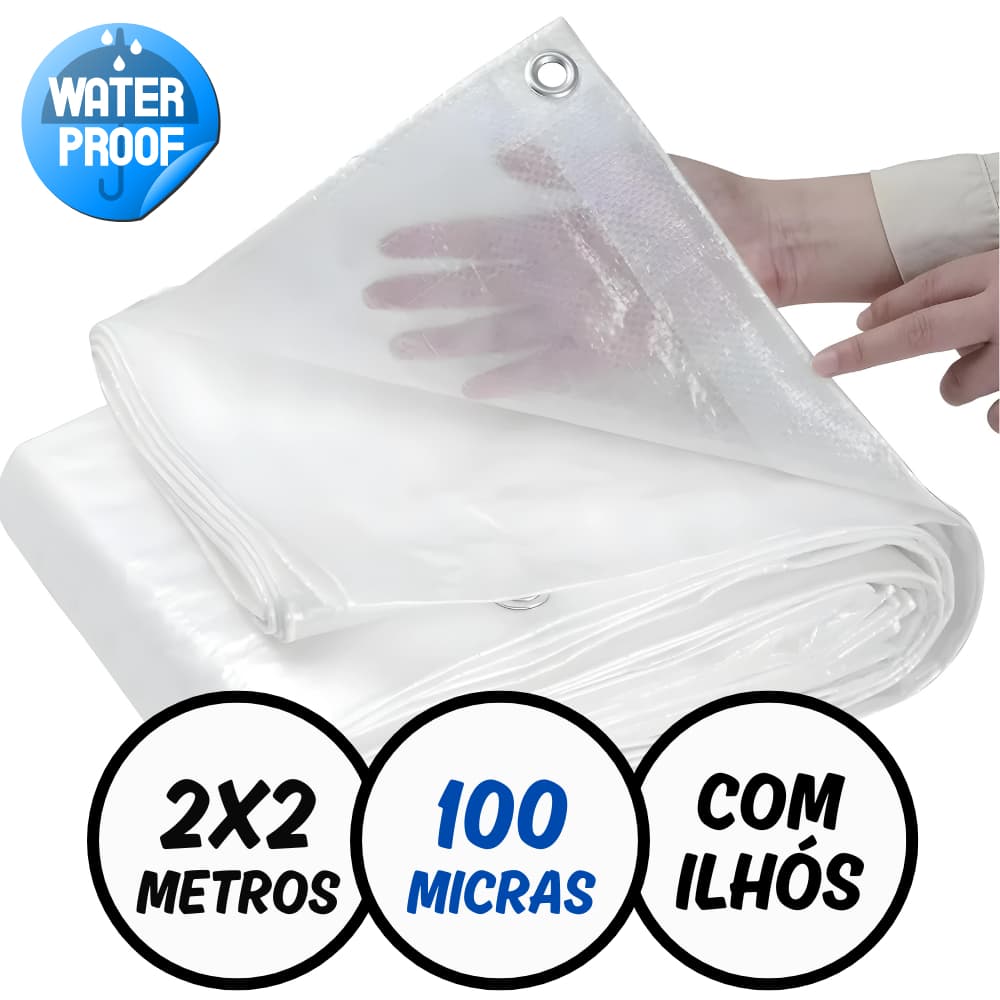 Lona Plástica Transparente 2 x 2 Metros com Ilhós Reforçados 100 Micras