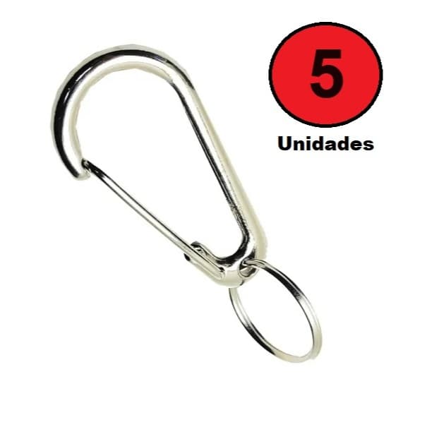 Kit com 5 Mosquetão Alpinista Gancho Metal Chaveiro Trava Coleira