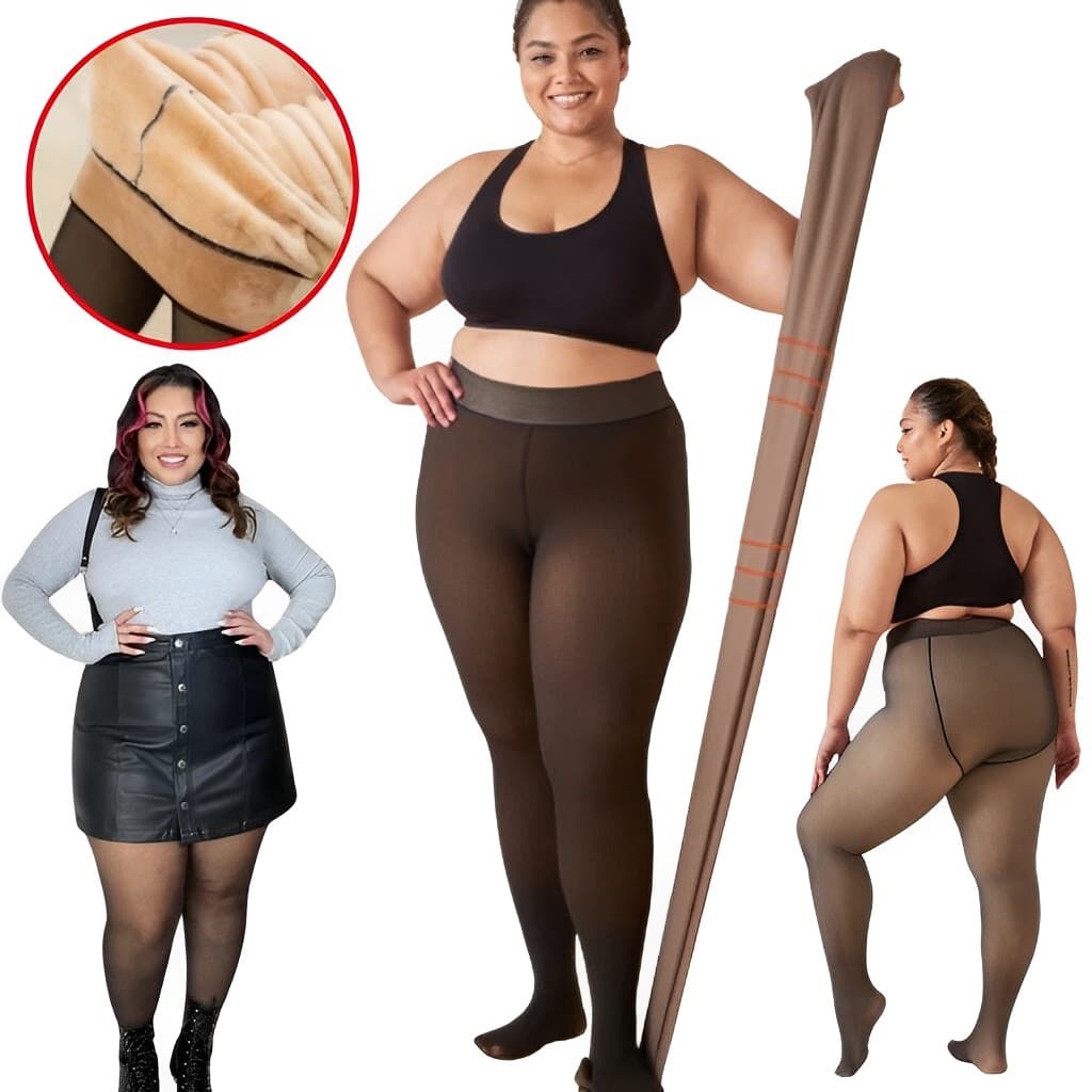 Meia-Calça Térmica Plus Size G-GG Forrada Peluciada Translúcida de Lã Feminina Super Elástica Slim