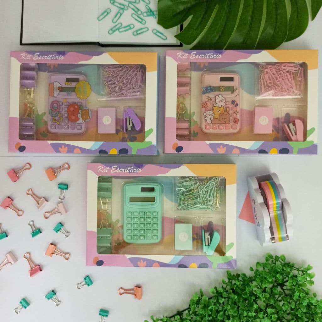 Kit Escritório Rosa com Calculadora + 4 Itens - Interponte
