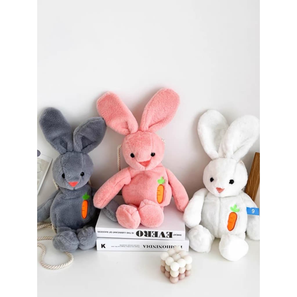 Bolsa pelúcia coelho com zíper e alcinha infantil