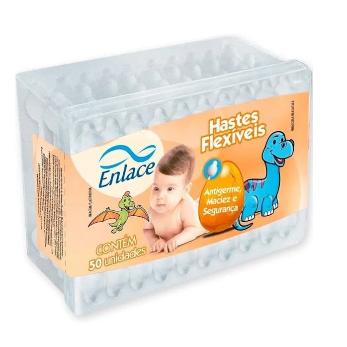 Cotonetes Hastes Flexíveis Macio Recém Nascido - Enlace - 50 Unidades