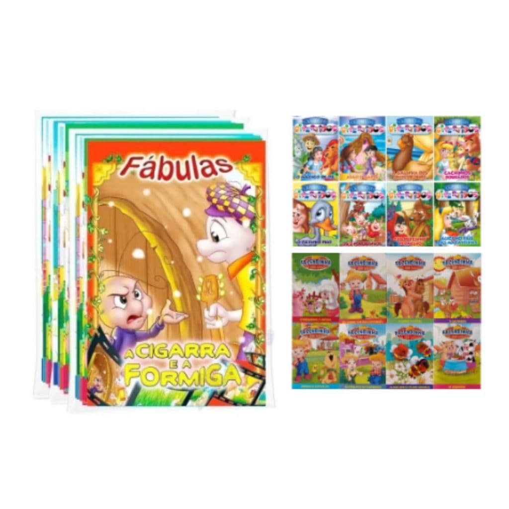 Kit C/ 32 Livrinhos - Coleções Fazendinha + Fábulas + Clássicos + Dinossauros a Pronta Entrega