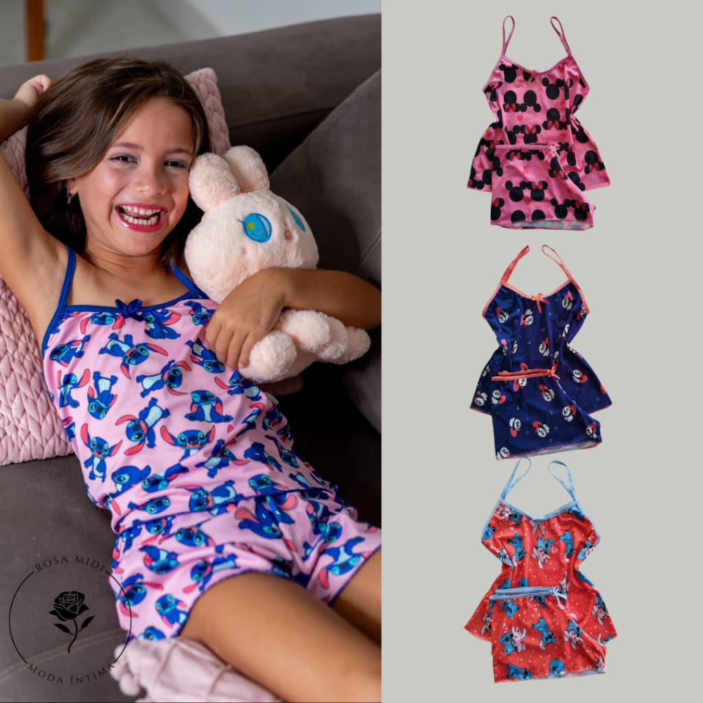 Kit 03 Pijama Infantil Menina Babydoll de Alcinha Microfibra Personagens