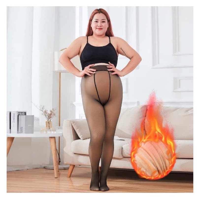 Kit 2 Meia Calça Térmica Forrada Peluciada Translúcida de Lã Feminina Super Elástica Slim