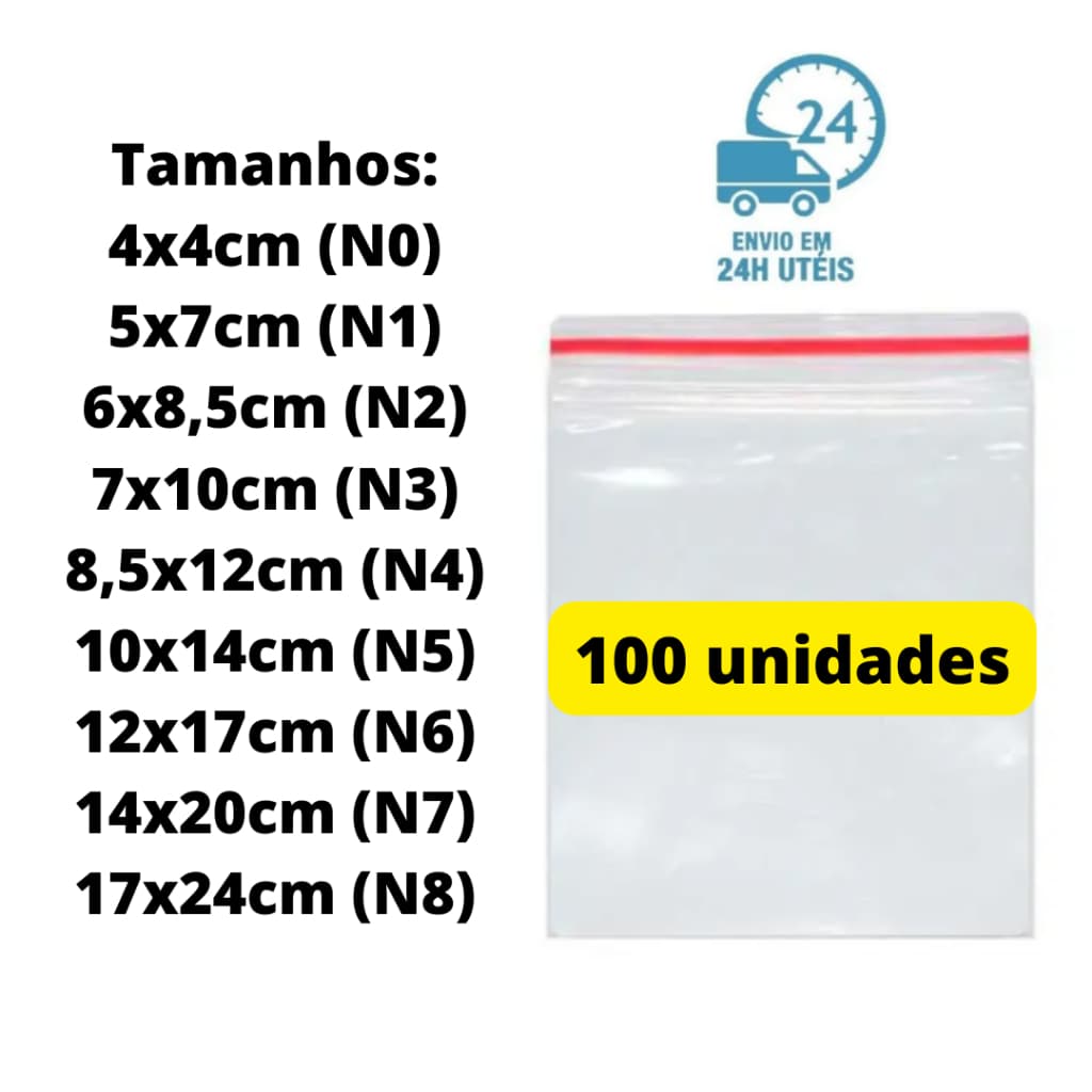 Saco Zip 100 Unidades Hermético Abre E Fecha Saquinho Plástico Para Freezer Geladeira
