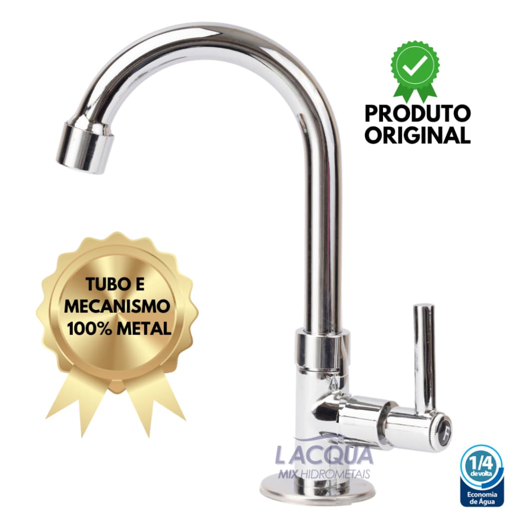 Torneira Lavatório Banheiro 1/4 Volta Metal 100%