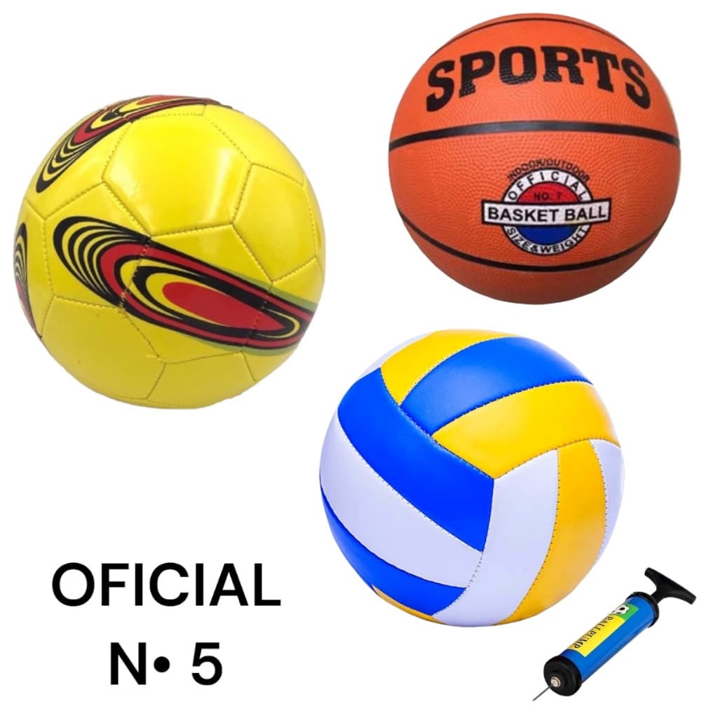 Kit Bola de Futebol Vôlei Basquete com Bomba Praia/Quadra Campo Society Futsal
