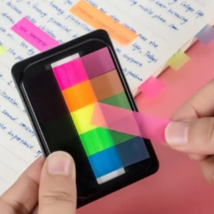 Marcador plástico de página 125 folhas 5 cores auto adesivo no estojo - marca página