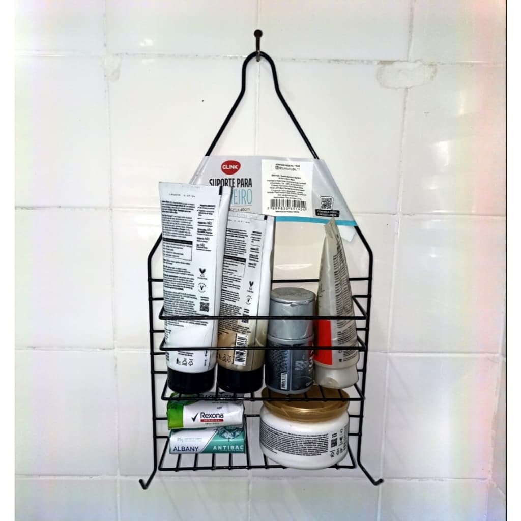 SUPORTE DE SHAMPOO PRATELEIRA ORGANIZADORA DE BANHEIRO INOX , PRETO E BRANCO ATE 2 a 3 kg
