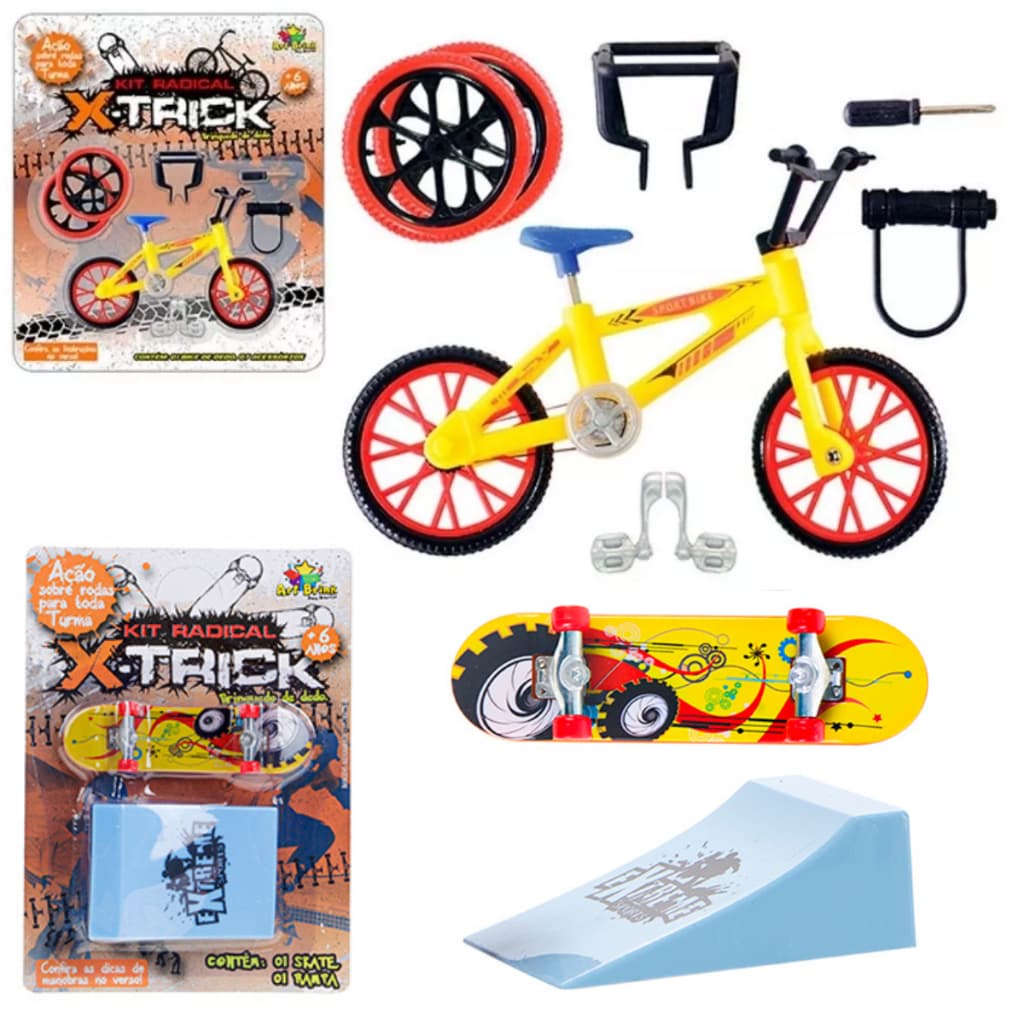kit bicicleta de dedo com acessorios + skate dedo com rampa x-trick