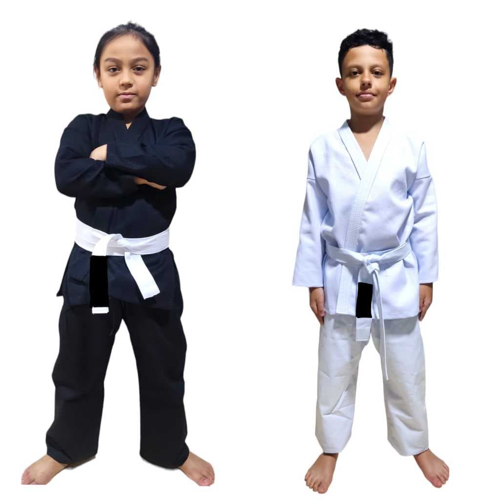 Kimono Jiu Jitsu Infantil, Brim Trançado, Acompanha Faixa Branca com Tarja Preta