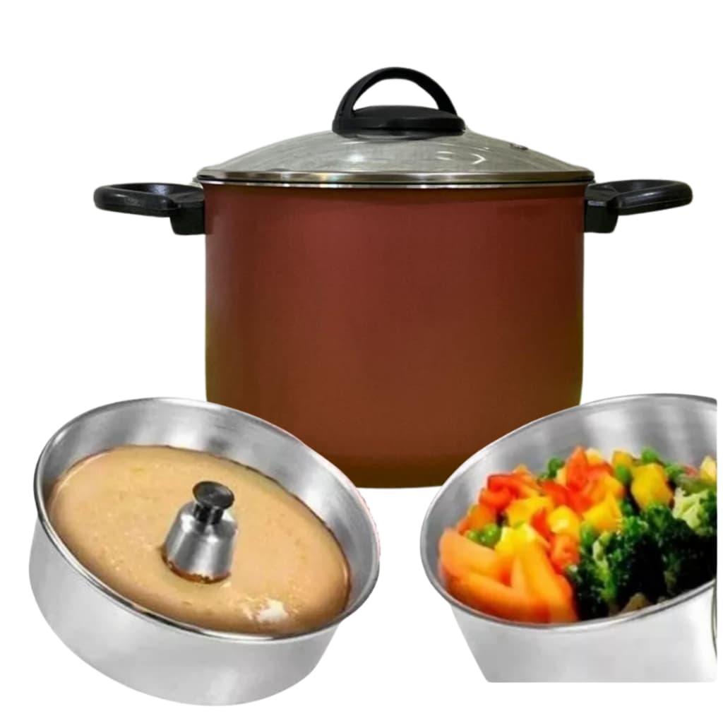 Panela 3 Em 1 Forma Pudim Banho Maria Cozimento Vapor Cuscuz