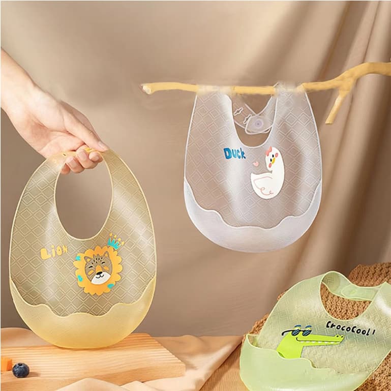 Babador Ajustável Pega Migalhas De Silicone Com Design De Desenho Animado Para Bebê