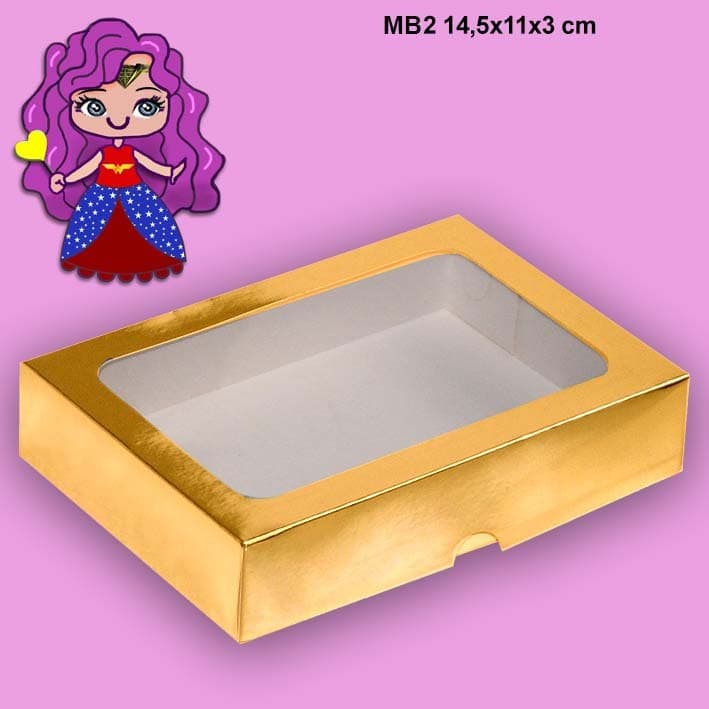 Embalagem MB2 com Visor em papel em cores variadas- 14,5x11x3 cm- Pacotes com 10 unidades