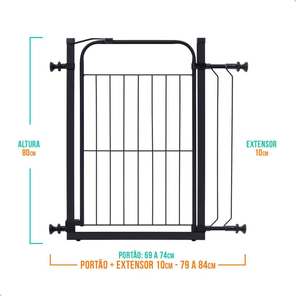 Portão de Proteção Grade Pet e Criança Kids - Preto ( Porta de 79 a 84cm )