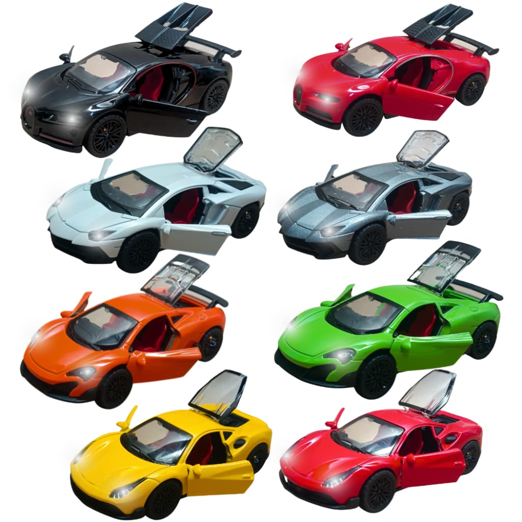 Carrinho Miniatura importada de Metal Ferro Abre Portas som e luz no farol luxo