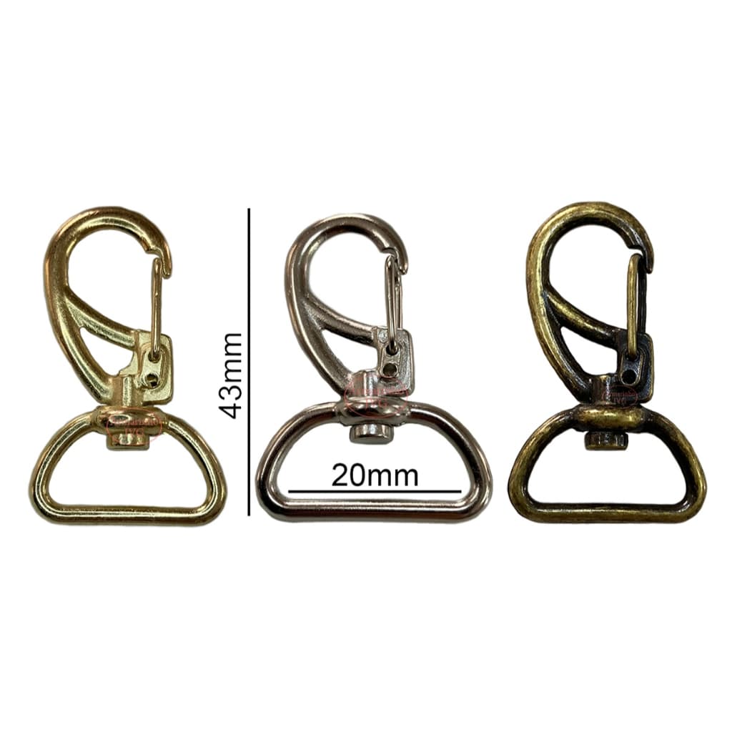 10un Mosquetão 20mm Niquelado / Dourado / Ouro Velho Fecho Gancho Bolsas Mochila Alça