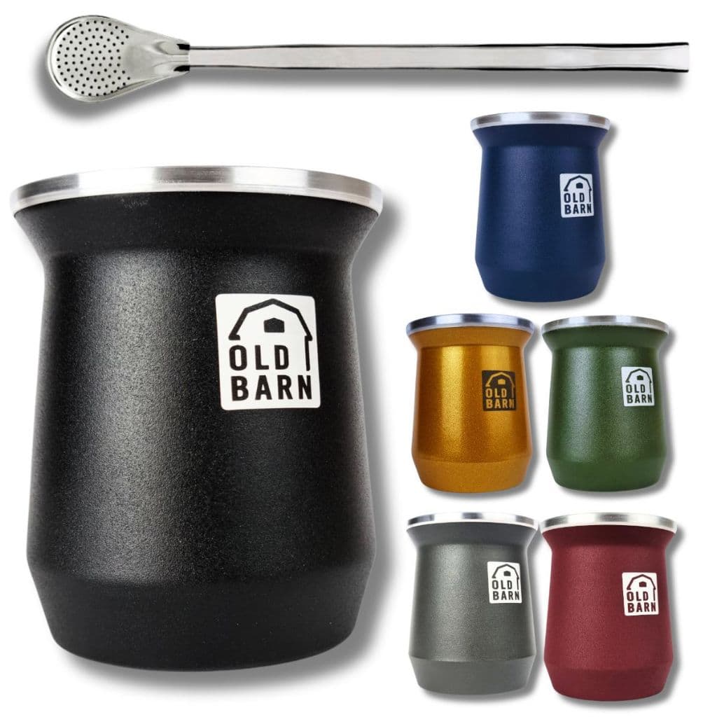 Kit Tereré 1 Cuia Térmica Parede Dupla De Alumínio Old Barn 1 Bomba Lisa Cromada 19cm