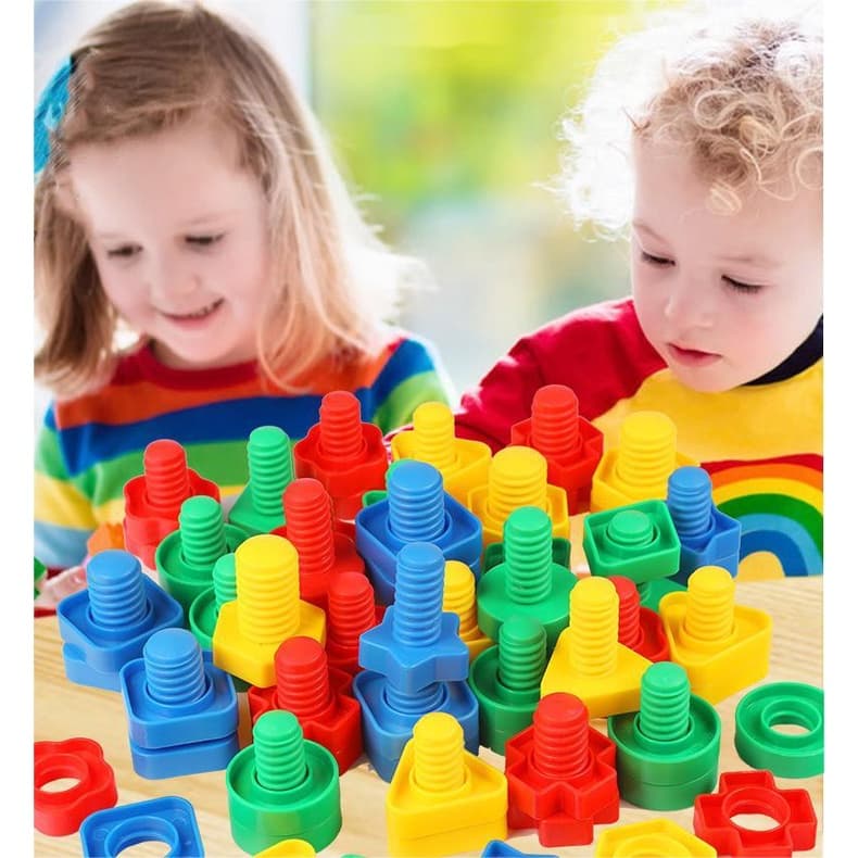 Kit De Montar Interativo Plastico Bloco Infantil Coloridos Parafuso Encaixar Conjunto C/ 24 Peças