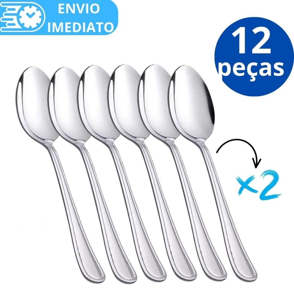 KIT 12 Colher de Mesa Talher Aço Inox GRANDE Luxo Sopa Arroz Para Casa Cozinha Bar Restaurante Buffet Faqueiro