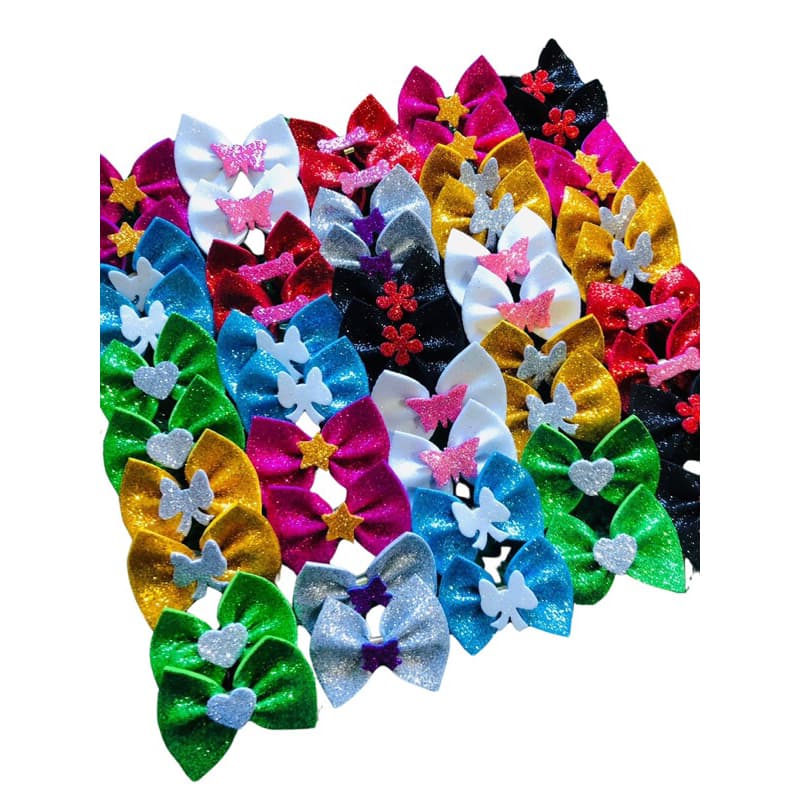 Kit 50 unidades lacinhos Eva com gliter pet mix cores variadas grande cães cachorro banho e tosa